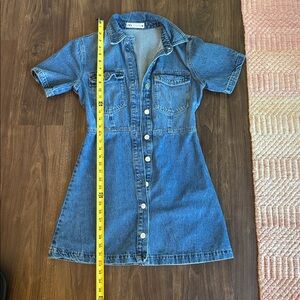 Zara Blue Denim Button-Front Mini Shirt Dress